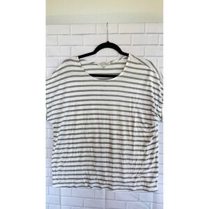 Green Envelope Los Angeles White Grey Striped Short Sleeve Boxy Top Large